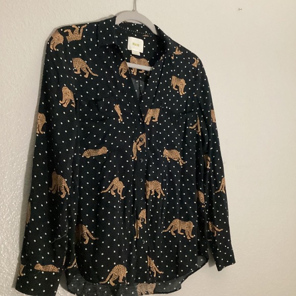 Maeve Anthropologie Leopard Print‎ Polka Dot Button Down Shirt - Picture 5 of 6